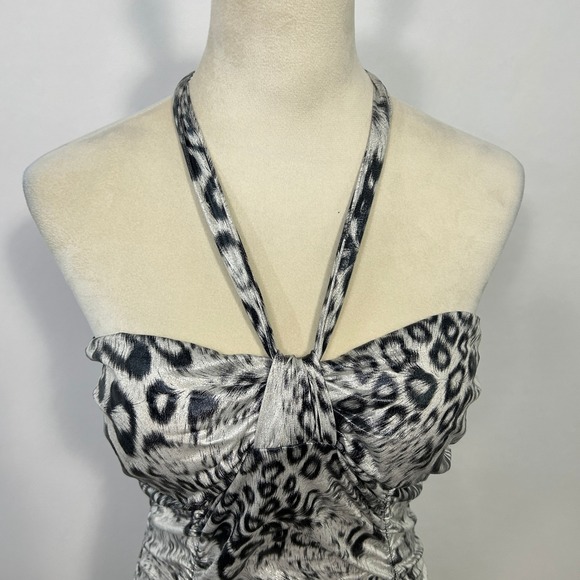 Vintage Y2K Taboo Animal Print Halter Dress XL Ruched Bodycon Club Mob Wife Glam - Picture 2 of 9
